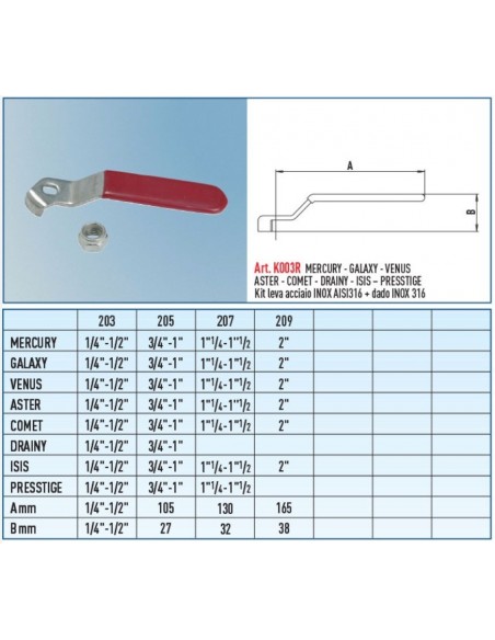 LEVA INOX 316L PER VALVOLE  ASTER DA  1.1/4*1.1/2