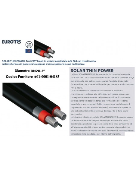 TUBO EUROTIS SOLAR-PRESS DOPPIO INOX 304 DN20 PREZZO A ML.