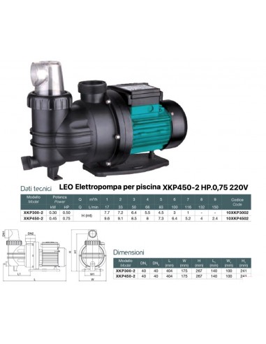 ELEKTROPUMPE FÜR SCHWIMMBAD 220V PS 0,75 LEO...