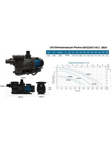 ELETTROPOMPA PER PISCINA 380V HP.3,0 LEO XKP2204P*XKP2206