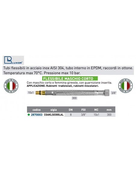 FLESSIBILE PER ACQUA DN 8 FGI 3/8''-Mc 10x1  300mm