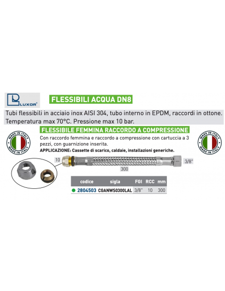 FLESSIBILE PER ACQUA DN 8 TS 10-3/8'' 10  LUNGHEZZA  350mm