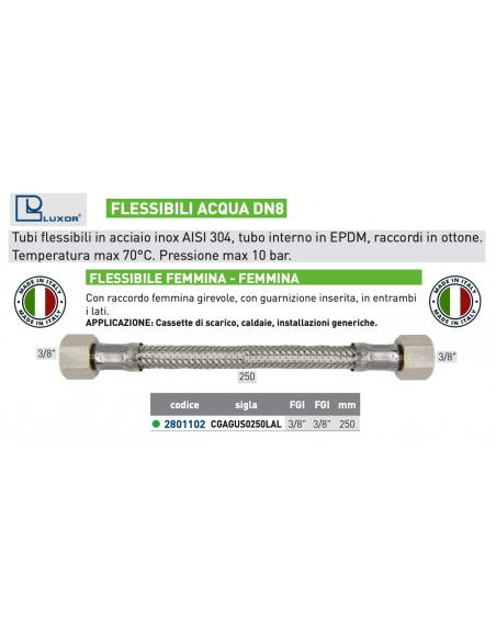 FLESSIBILE PER ACQUA DN 8 3/8''x3/8 FEMMINA  250 mm