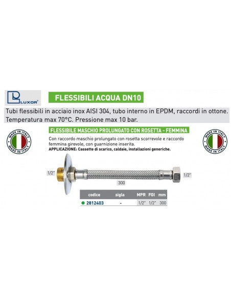 FLESSIBILE PER ACQUA DN 10 1/2X1/2 MASCHIO F.300mm