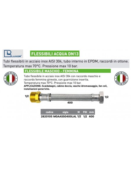 FLESSIBILE PER ACQUA DN 13 1/2X1/2 MASCHIO F.400mm
