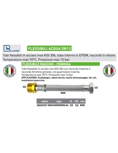 FLEXIBLER WASSERSCHLAUCH DN 13 1/2X1/2 MÄNNLICH...