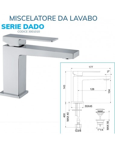 MISCELATORE LAVABO QUADRO CON PILETTA...