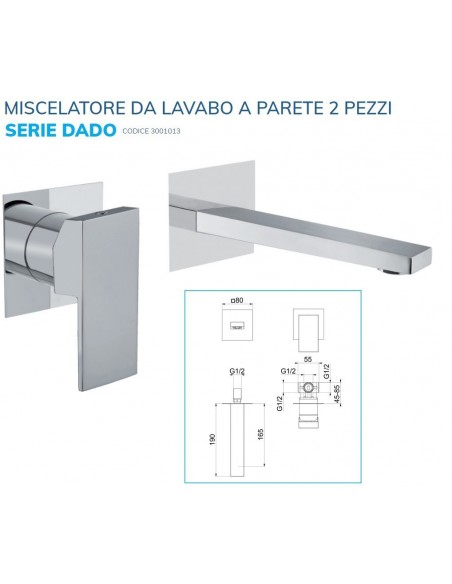 MISCELATORE LAVABO QUADRO A PARETE COMPOSTO DA DUE PEZZI