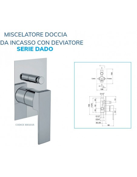 MISCELATORE DOCCIA QUADRO DA INCASSO CON DIEVIATORE