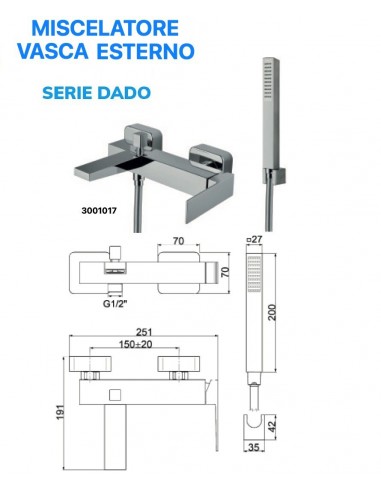 MISCELATORE VASCA-DOCCIA QUADRO DA ESTERNO CON...