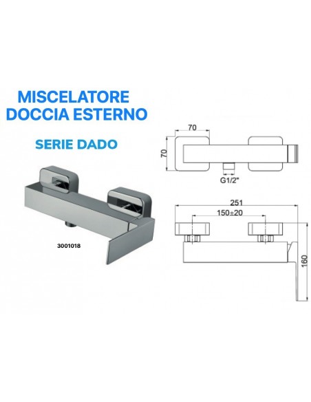 MISCELATORE DOCCIA QUADRA DA ESTERNO