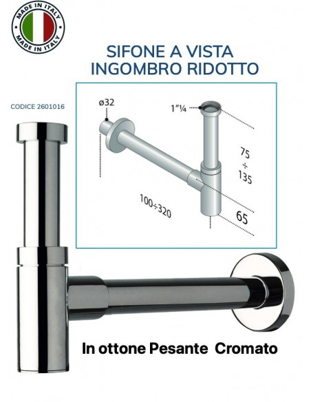 SIFONE CILINDRICO RIBASSATO IN OTTONE PESANTE CROMATO 1.1/4X32