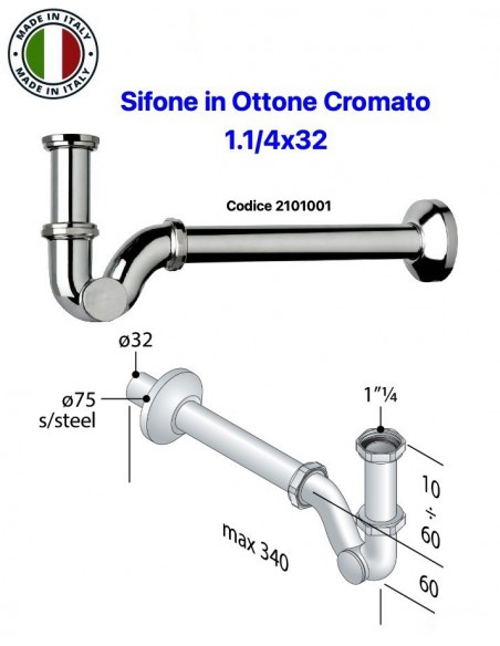 SIFONE LAVABO-BIDET A ''S'' 1.1/4X32 IN OTTONE CROMATO