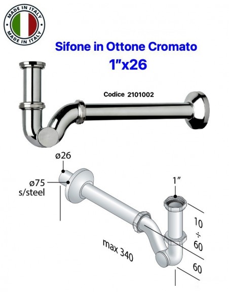 SIFONE LAVABO-BIDET A ''S'' 1"X26 IN OTTONE CROMATO