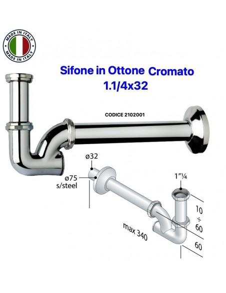 SIFON LAVABO-BIDET A "U" 1.1/4X32 AUS VERCHROMTEM MESSING