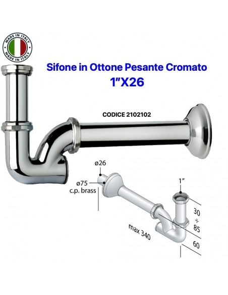 SIFON LAVABO-BIDET A "U" 1"X26 AUS SCHWEREM VERCHROMTEM MESSING