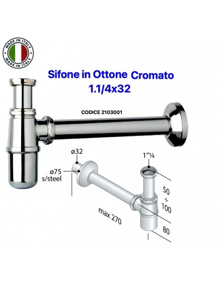 SIFONE LAVABO A BOTTIGLIA 1.1/4X32 IN OTTONE CROMATO