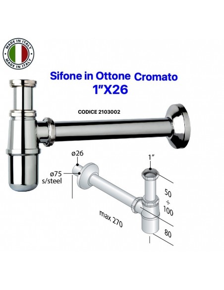 SIFONE LAVABO A BOTTIGLIA 1"X26 IN OTTONE CROMATO