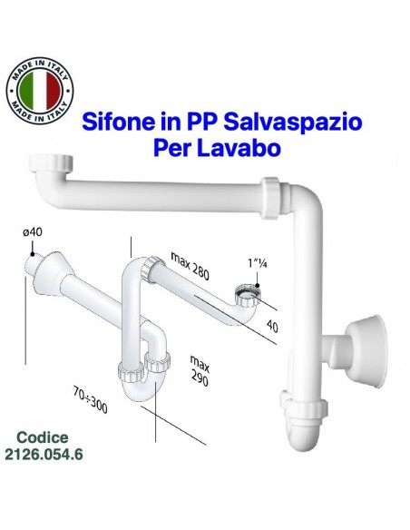 SIFONE LAVABO IN PP SALVASPAZIO DIAMETRO 1.1/4X40mm