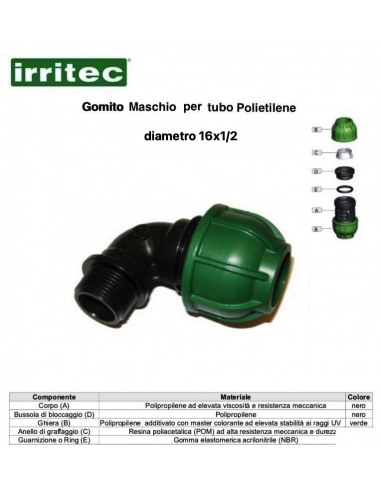 GOMITO MASCHIO A COMPR.CONNECTO 16X1/2