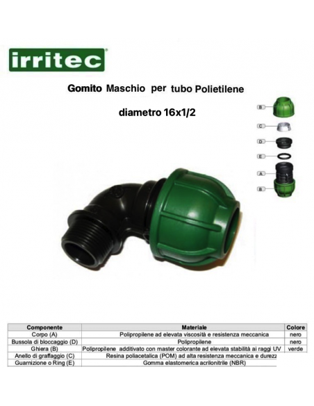 GOMITO MASCHIO A COMPR.CONNECTO 16X1/2