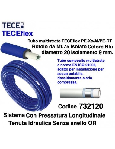 TUBO TECEflex ISOLATO BLU ROTOLO DA MT.75 Diametro 20 Isolante mm.9