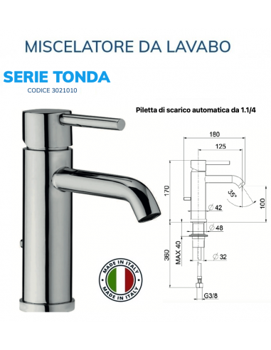MISCELATORE LAVABO CILINDRICA CON PILETTA...