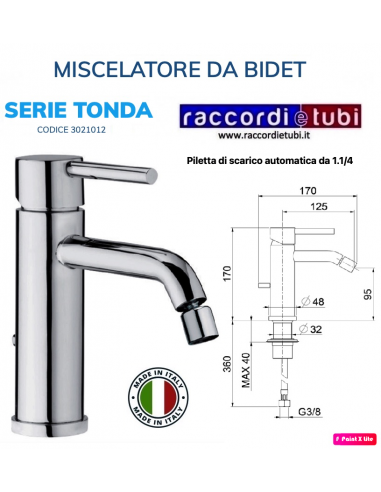 MISCELATORE BIDET CILINDRICA CON PILETTA AUTOMATICA DA 1.1/4