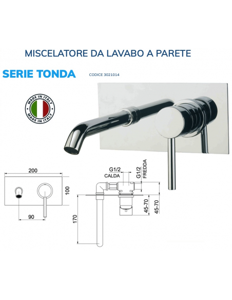 MISCELATORE LAVABO CILINDRICA  A PARETE PIASTRA UNICA SENZA PILETTA