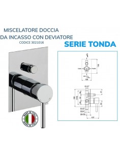 MISCELATORE DOCCIA CILINDRICA DA INCASSO CON DEVIATORE A...