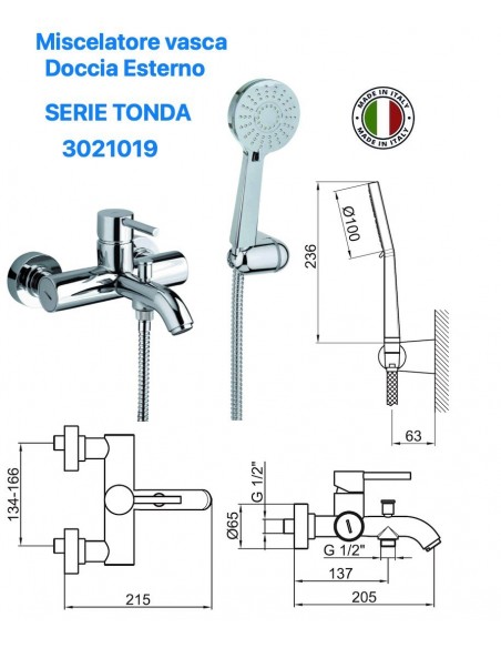 ZYLINDRISCHE AUFPUTZ-BADWANNE-DUSCHE MISCHBATTERIE MIT FLEXIBLEM DUSCHSCHLAUCH UND HALTERUNG