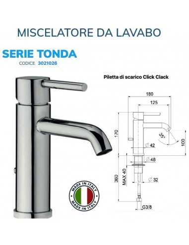 MISCELATORE LAVABO CILINDRICA CON PILETTA...