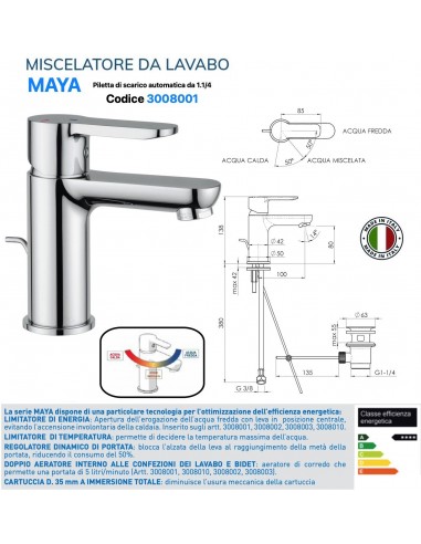 MISCELATORE LAVABO MAIO ECO CON PILETTA...