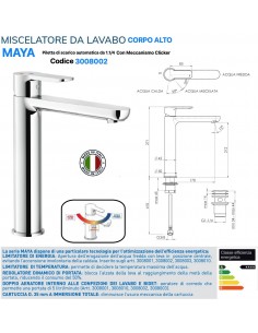 MISCELATORE LAVABO MAIO ECO ALTO CON PILETTA  AUTOMATICA...