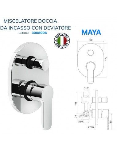 MISCELATORE DOCCIA MAIO DA INCASSO CON DEVIATORE