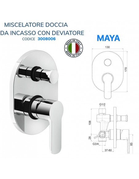 MISCELATORE DOCCIA MAIO DA INCASSO CON DEVIATORE