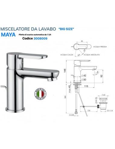 MISCELATORE LAVABO MAIO BIG SIZE CON PILETTA...