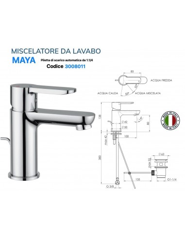 MISCELATORE LAVABO MAIO CON PILETTA  AUTOMATICA...