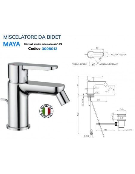 MISCELATORE BIDET MAIO CON PILETTA  AUTOMATICA DA 1.1/4