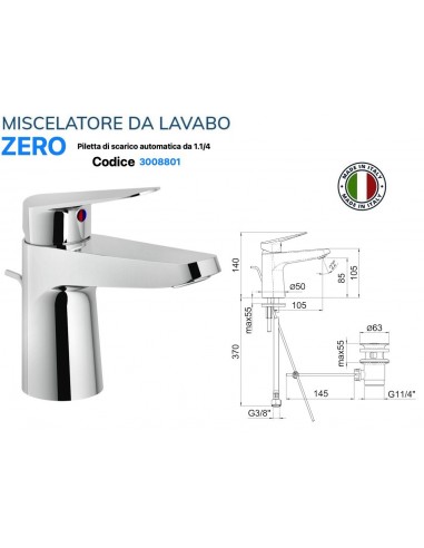 MISCELATORE LAVABO CERO CON PILETTA  AUTOMATICA...