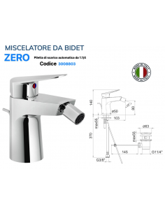 MISCELATORE BIDET CERO CON PILETTA AUTOMATICA DA 1.1/4