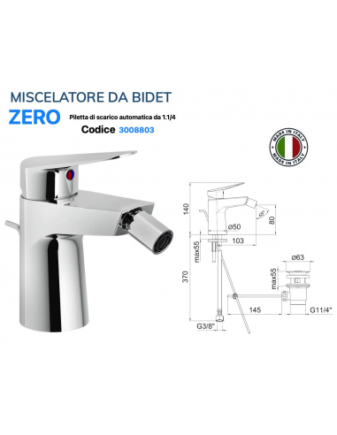 MISCELATORE BIDET CERO CON PILETTA AUTOMATICA...