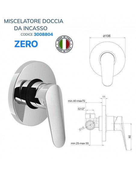 MISCELATORE DOCCIA CERO DA INCASSO