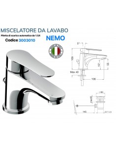 MISCELATORE LAVABO VIVA CON PILETTA AUTOMATICA DA 1.1/4
