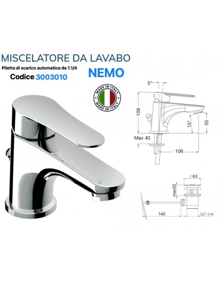 MISCELATORE LAVABO VIVA CON PILETTA AUTOMATICA DA 1.1/4