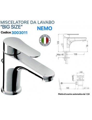 MISCELATORE LAVABO VIVA "BIG SIZE" CON PILETTA...