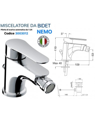 MISCELATORE BIDET VIVA CON PILETTA AUTOMATICA...