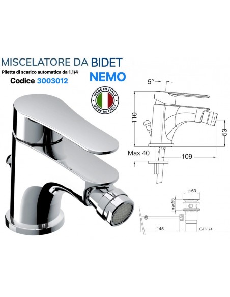 MISCELATORE BIDET VIVA CON PILETTA AUTOMATICA DA 1.1/4