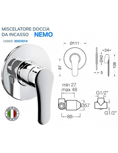 MISCELATORE DOCCIA VIVA DA INCASSO