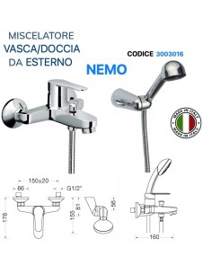 MISCELATORE VASCA-DOCCIA VIVA DA ESTERNO CON DOCCETTA...